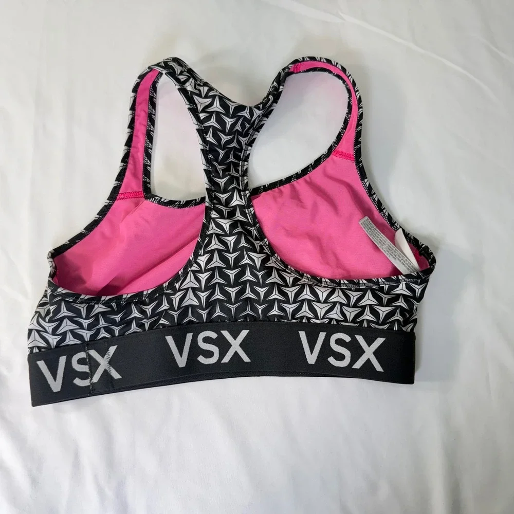 Victoria's Secret VSX The Player Racerback Sport‎ Bra Black Grey Pattern Size L